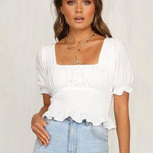 Runway Scout Santana Smocked White Crop Top | US 4